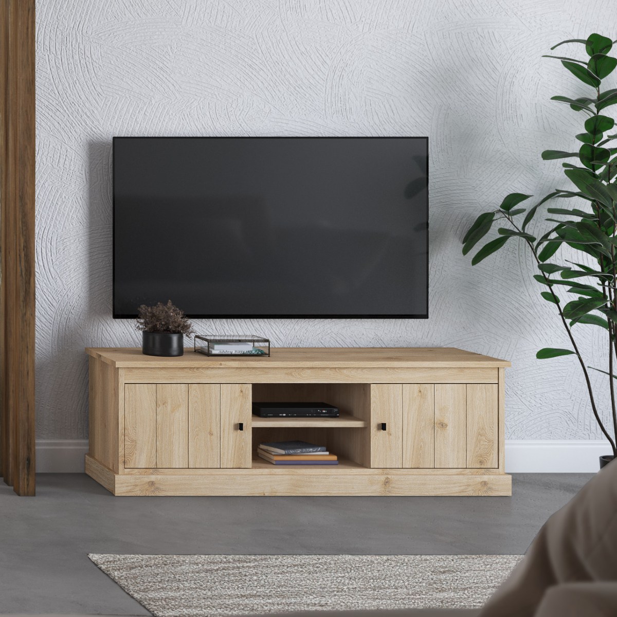 Meuble TV moderne en bois 2 portes VALENTINE