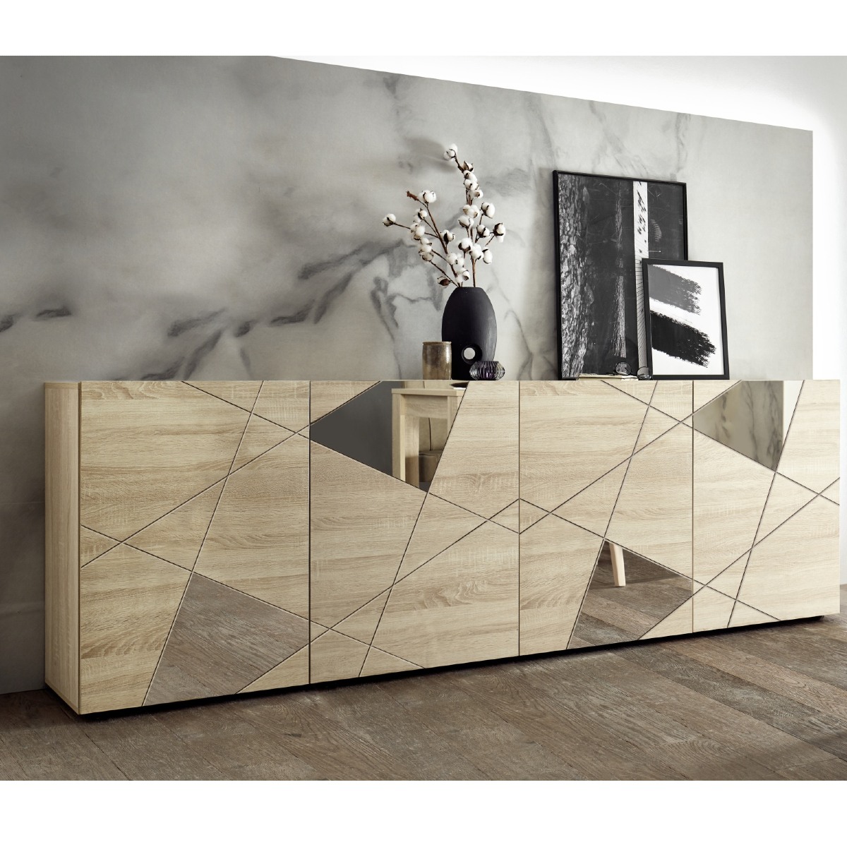 Buffet bas moderne coloris chêne clair 240cm ANTONIA