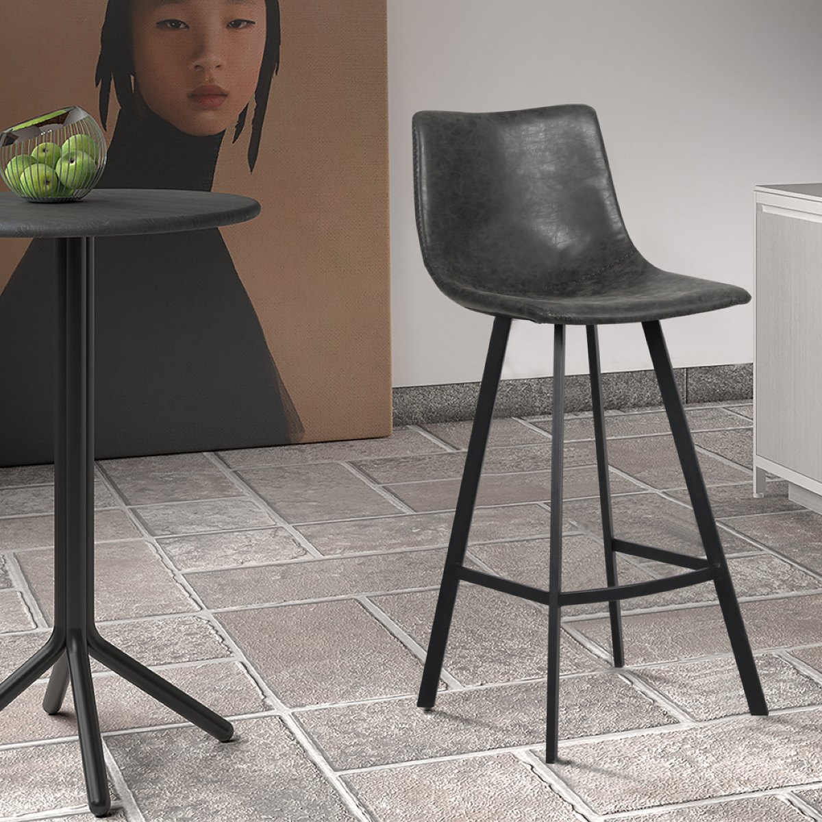 Tabouret de bar en PU noir OSAKA (lot de 2)