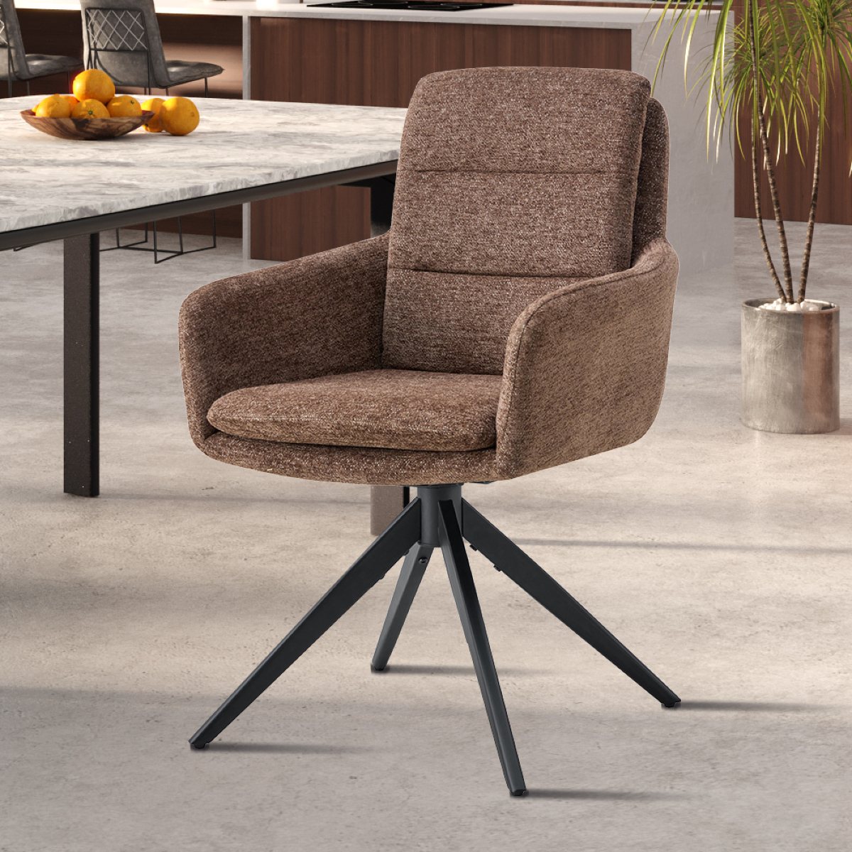 Lot de 2 chaises pivotantes en tissu marron LOLDA