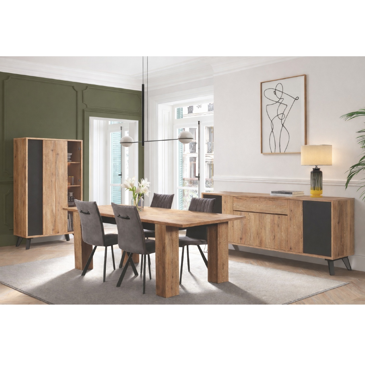 Salle à manger complète industrielle en bois PEDRO