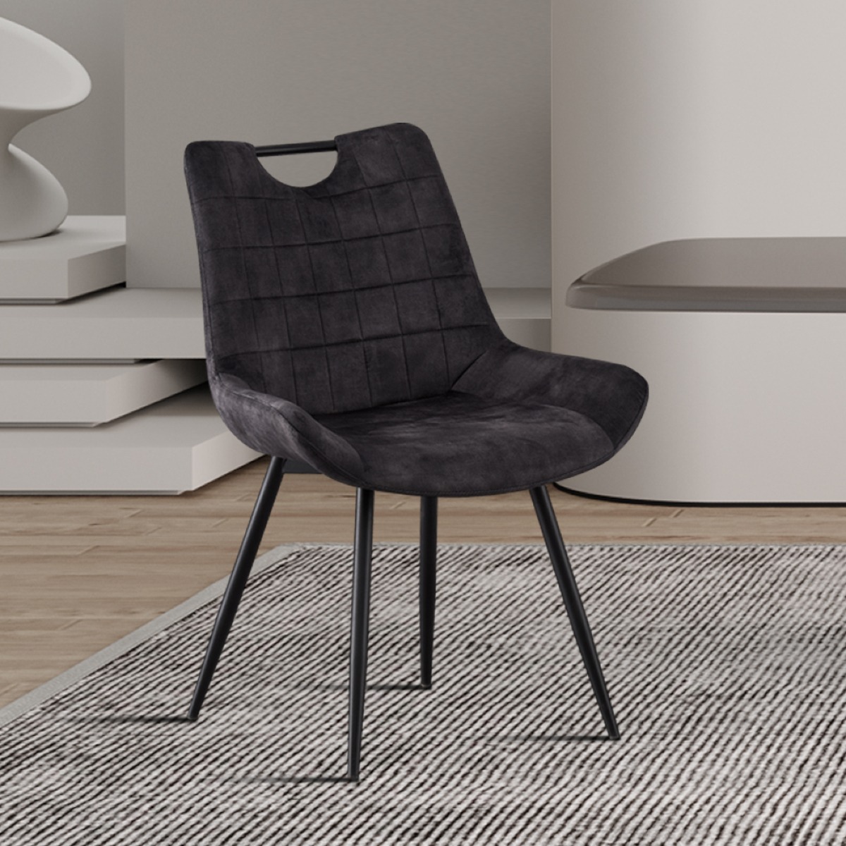 Chaise en velours gris MARINA (lot de 2)