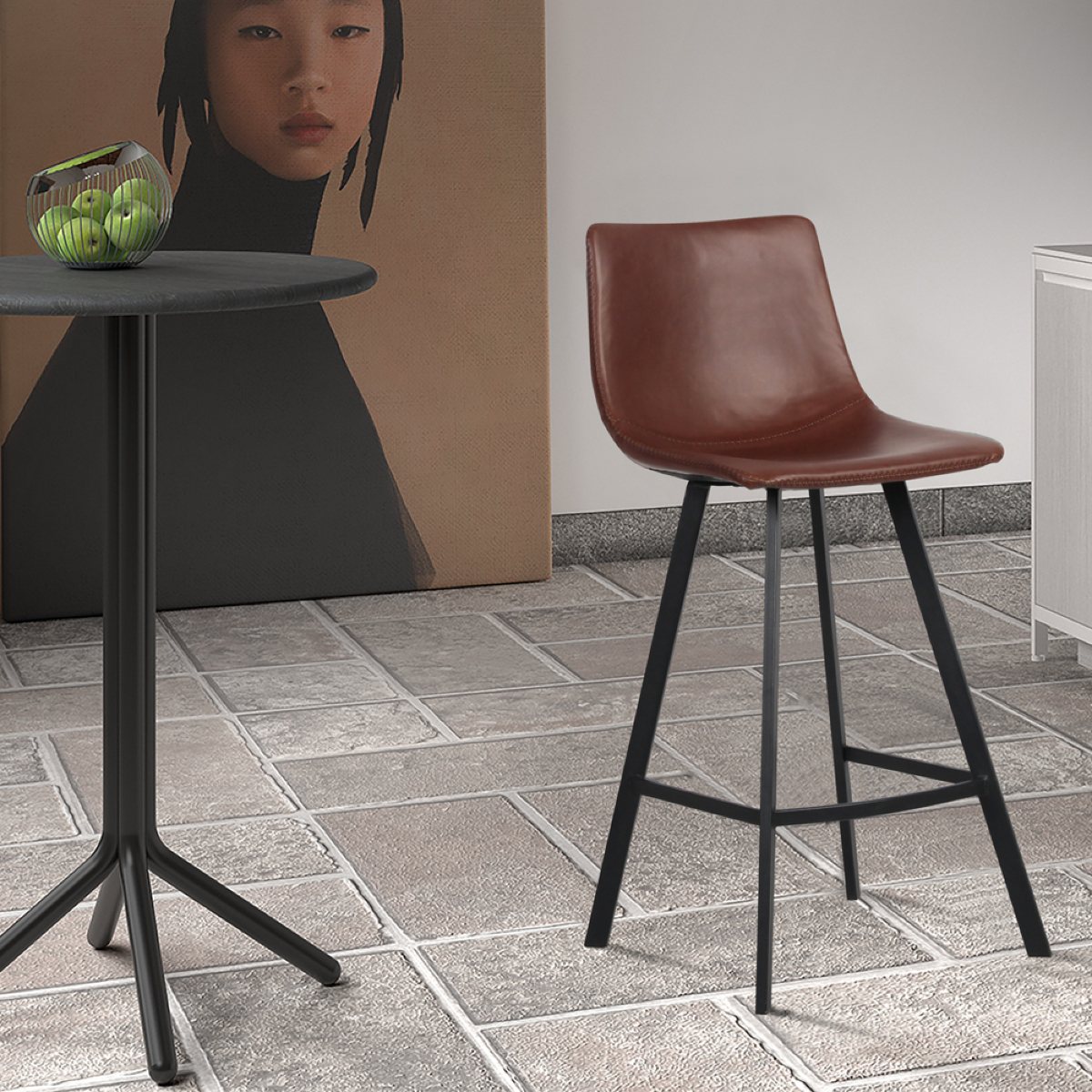 Lot de 2 chaises de bar en PU marron OSAKA