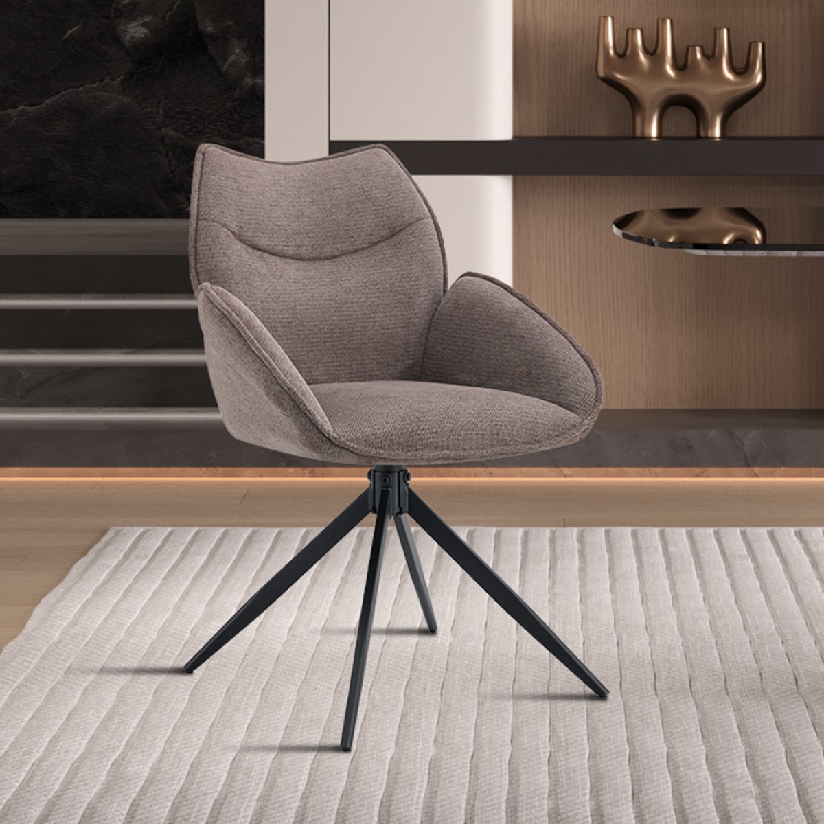 Chaise pivotante en tissu taupe MAYOTTE (lot de 2)