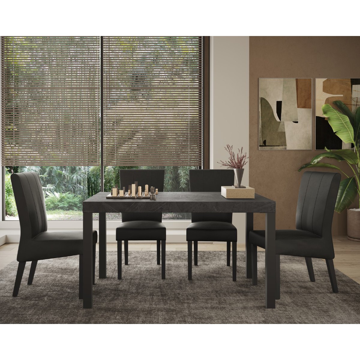 Table à manger moderne gris béton et pied métal 140cm EZE