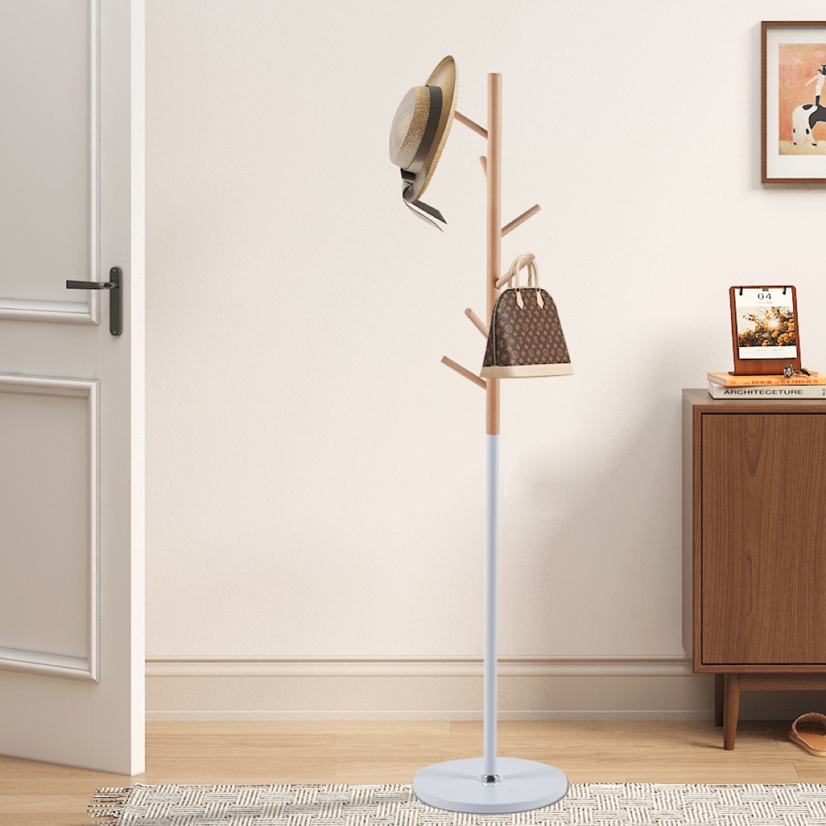 Porte-manteaux moderne bois et blanc LOVA